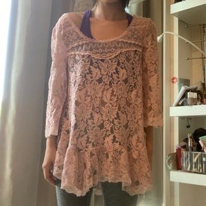 Free people - pink sheer lace top